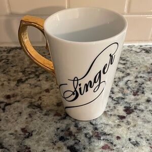 Rosanna White Mug with Gold Handle and Black Script